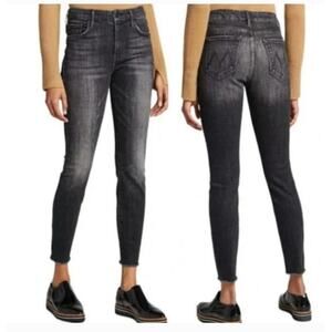 Mother Jeans Womens 28 The Looker Ankle Fray Stargazing Black Charcoal Gray Crop
